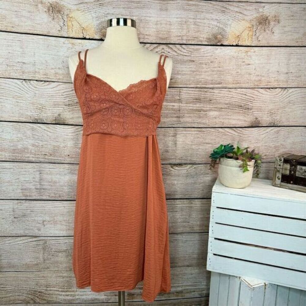 Kendall & Kylie Rust Orange Lace-Trim Mini Dress